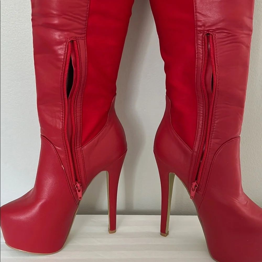 Ami Club Wear Red Over-the-Knee Women's Boots - Picture 6 of 16